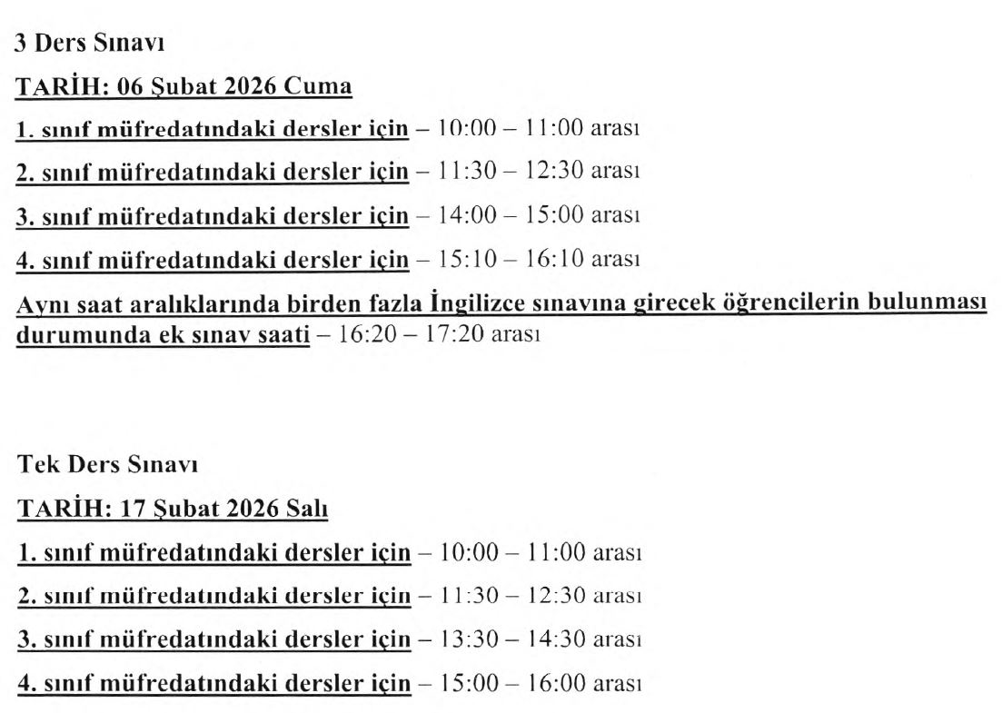 Ortak ve Seçmeli Dersler Güz Yarıyılı 3 (üç) Ders ve Tek Ders Sınav Tarihleri-1
