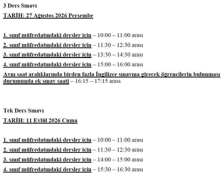 Ortak ve Seçmeli Dersler Bahar Yarıyılı 3 (üç) Ders ve Tek Ders Sınav Tarihleri-1