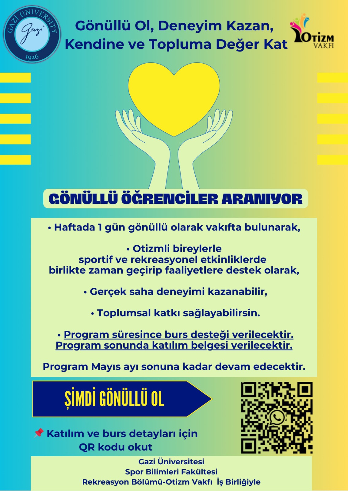 Otizm Vakfı ile Gazi Üniversitesi Spor Bilimleri Fakültesi Rekreasyon Bölümü iş birliğinde yürütülecek gönüllülük program-1