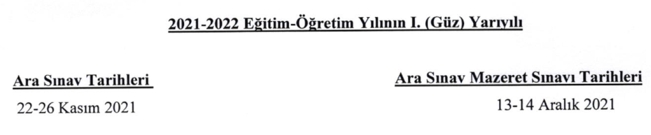 Ara Sınav ve Ara Sınav Mazeret Tarihleri-1