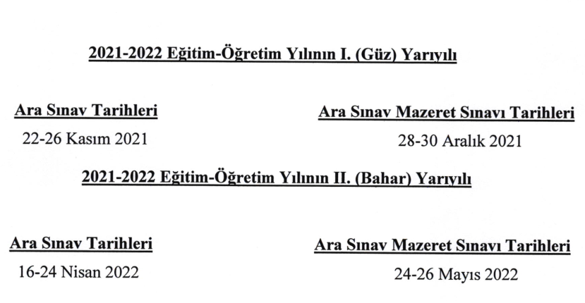 Ara Sınav ve Ara Sınav Mazeret Tarihleri-1