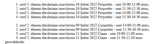 Azami Süre Sonu Ortak Dersler- 5 (i) İngilizce Dersleri "Ek Sınav 1" Tarih Güncellemesi-1