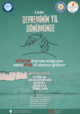 6 Şubat Depreminin Yıl Dönümünde GÜAFAD Deprem Bölgesine Umut FİDE'si Ekmeye Gidiyor