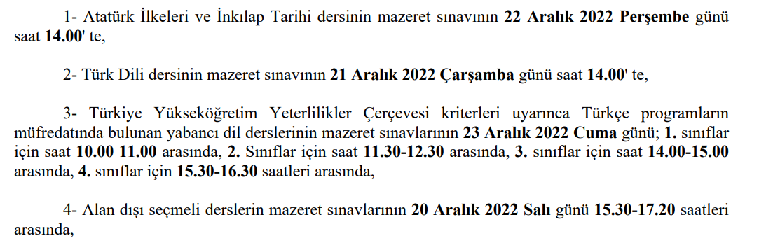 Ortak ve Seçmeli Dersler Mazeret Sınav Tarihler Hk.-1