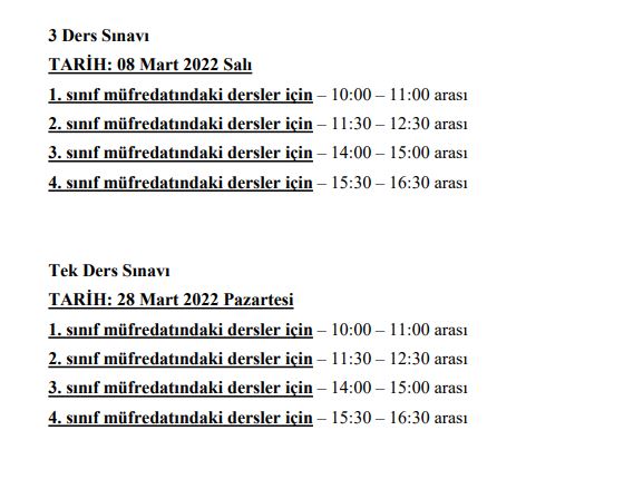 YÖK5(i) - İngilizce Dersi 3 Ders ve Tek Ders Sınav Tarihleri hk.-1