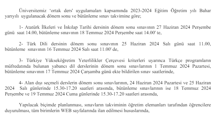Ortak ve Seçmeli Dersler Güz Yarıyılı Dönem Sonu ve Bütünleme Sınav Tarihleri Hk-1