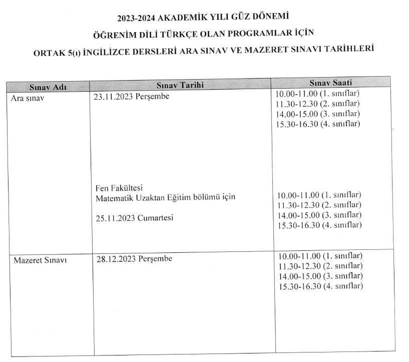 İngilizce Sınav Tarihleri-1