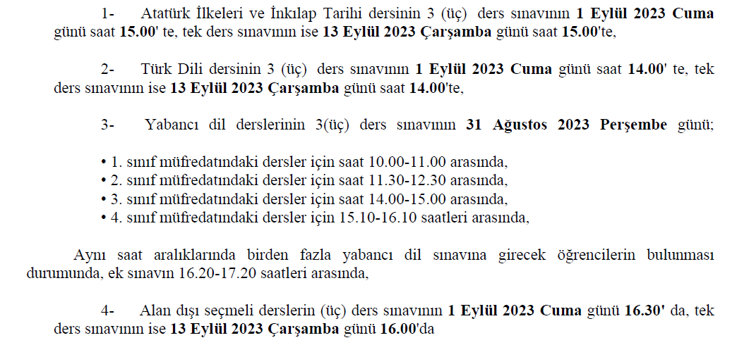 Ortak ve Seçmeli Dersler- Mezuniyet İçin 3 (üç) Ders ve Tek Ders Sınav Tarihleri Hk.-1