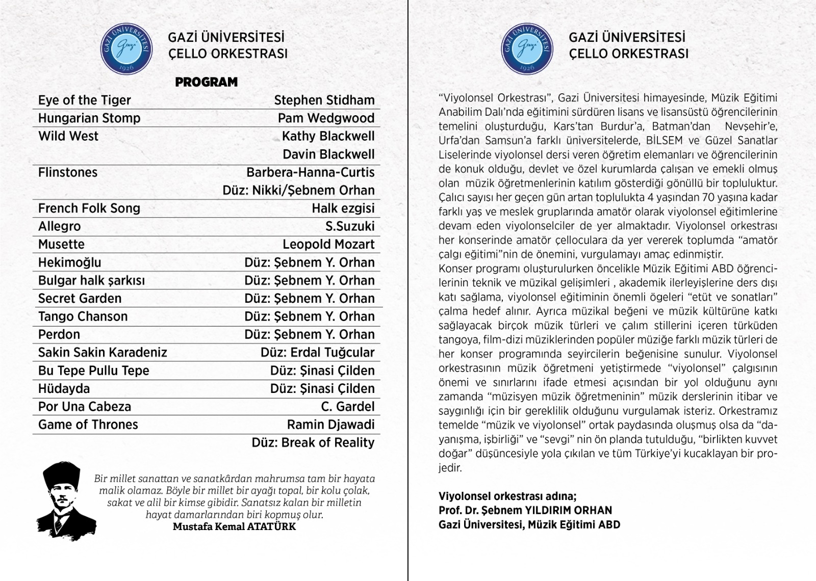 Çello Orkestrası Program