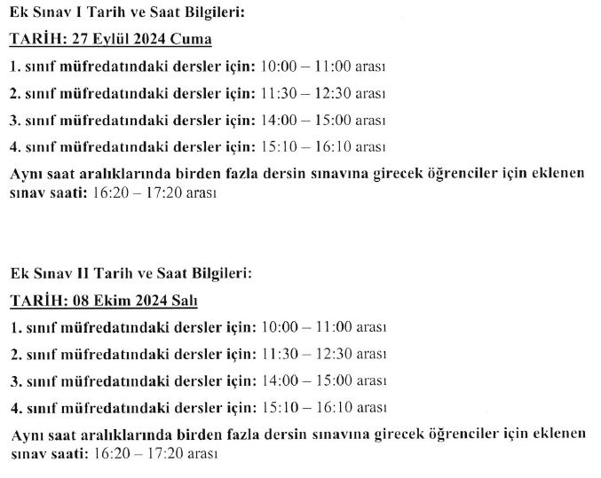Ortak ve Seçmeli Dersler-Azami Süreler Sonundaki Ek Sınav Sınav Takvimi-1