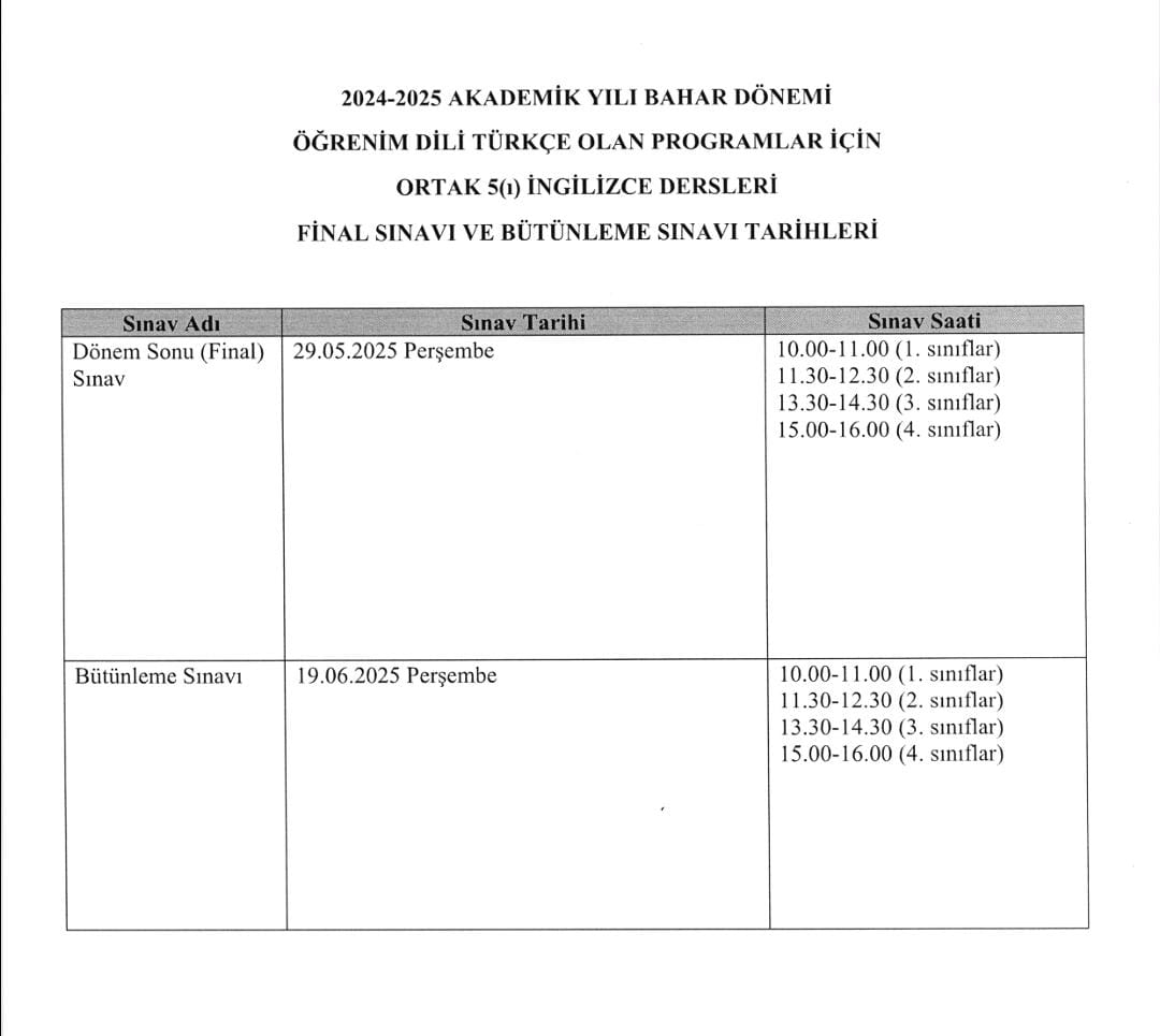 Ortak ve Seçmeli Dersler- Dönem Sonu ve Bütünleme Sınav Takvimi-1